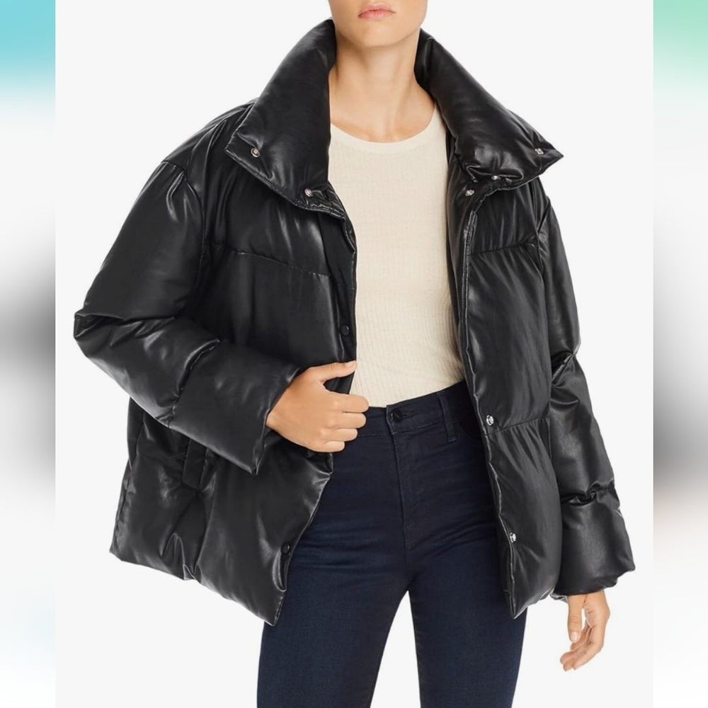 Faux leather puffer coat